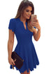 Sexy Blue Sweet Scallop Pleated Skater Dress